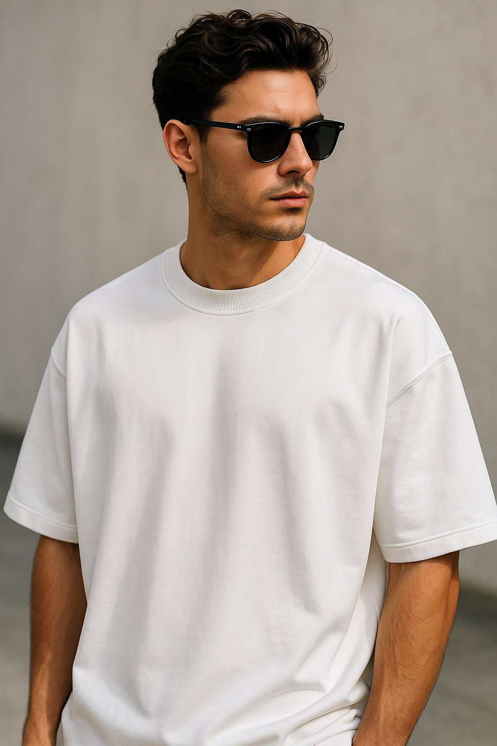 White, Oversized drop shoulders T-shirt, 100% premium cotton.
