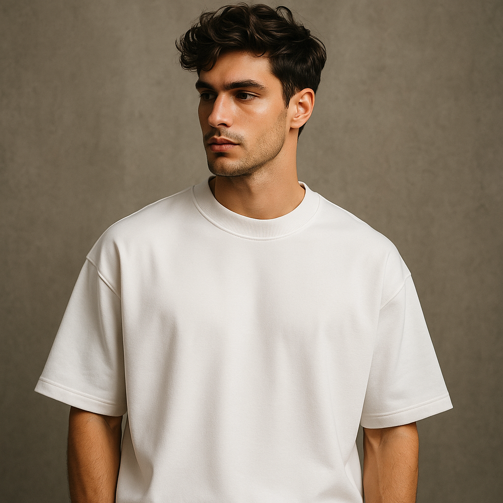 White, Oversized drop shoulders T-shirt, 100% premium cotton.