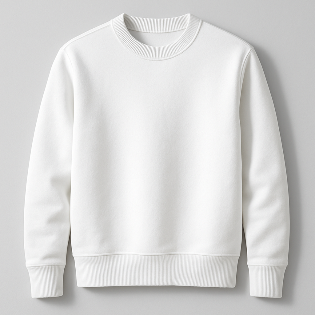 White, regular fit sweatshirt, 320 GSM.